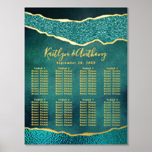 Elegant Turquoise & Gold Agate Wedding Seating Foil Prints