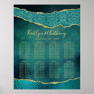 Elegant Turquoise & Gold Agate Wedding Seating Poster
