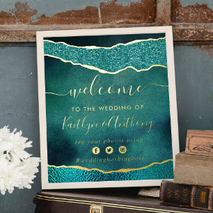 Elegant Turquoise & Gold Agate Wedding Welcome Foil Prints
