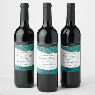 Elegant Turquoise & Gold Agate Wedding Wine Label