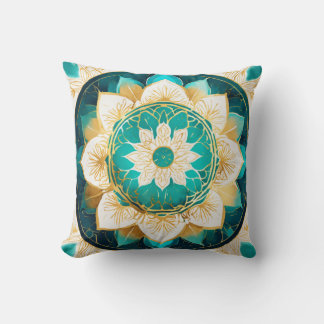 Elegant Turquoise & Gold Mandala Luxe Design Throw Pillow