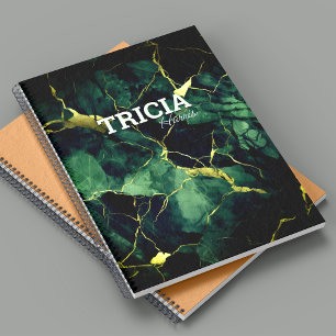 Elegant turquoise green marble faux gold glitter notebook