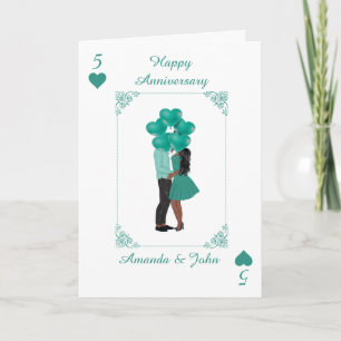 Elegant Turquoise Happy Anniversary Custom Card 