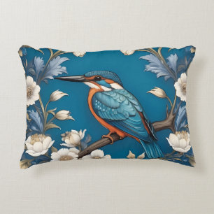Elegant Turquoise Kingfisher Bird Floral  Accent Pillow
