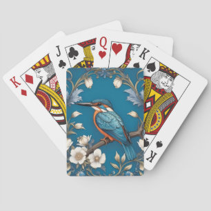 Elegant Turquoise Kingfisher Bird Floral  Playing Cards