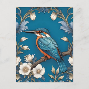 Elegant Turquoise Kingfisher Bird Floral Postcard