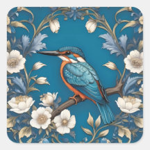 Elegant Turquoise Kingfisher Bird Floral 