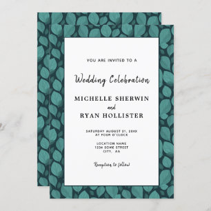 Elegant Turquoise Leaf Pattern Botanical Wedding Invitation