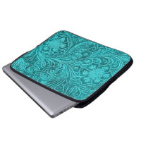 Elegant Turquoise Leather Look Embossed Flowers