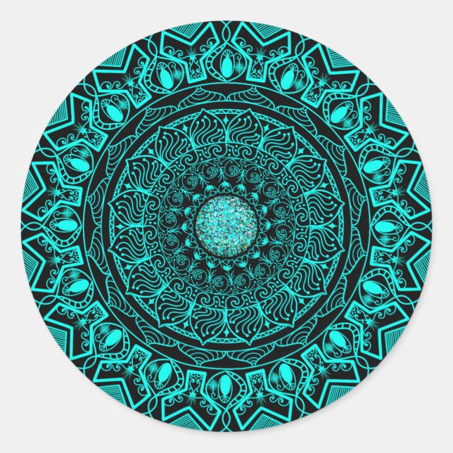 elegant turquoise mandala classic round sticker (Front)
