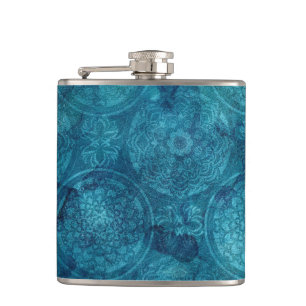 Elegant Turquoise Mandala Watercolor Pattern Hip Flask