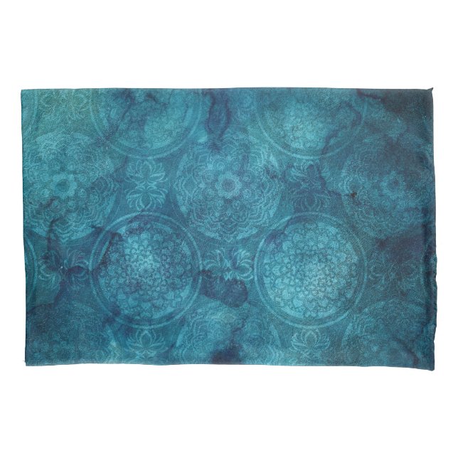 Elegant Turquoise Mandala Watercolor Pattern Pillowcase (Front)