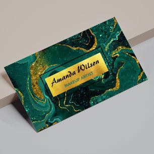 Elegant turquoise marble art faux gold glitter bus Magnetic business card