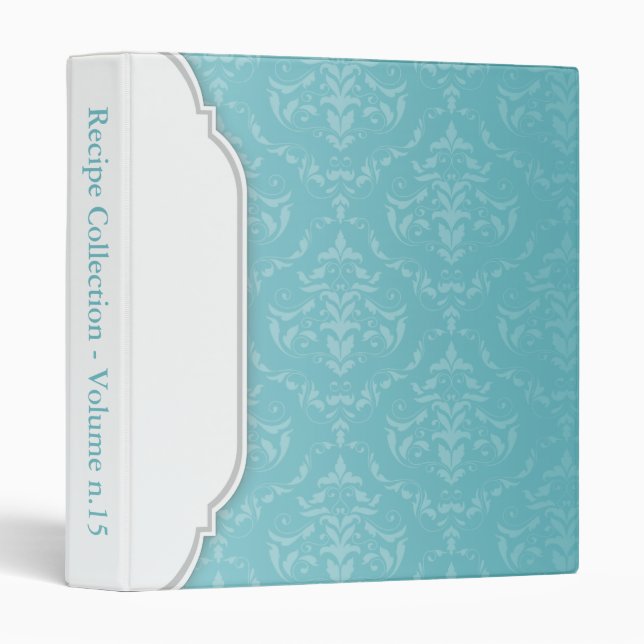 Elégant Turquoise moderne Damask Classeur personna (Devant/Côté)