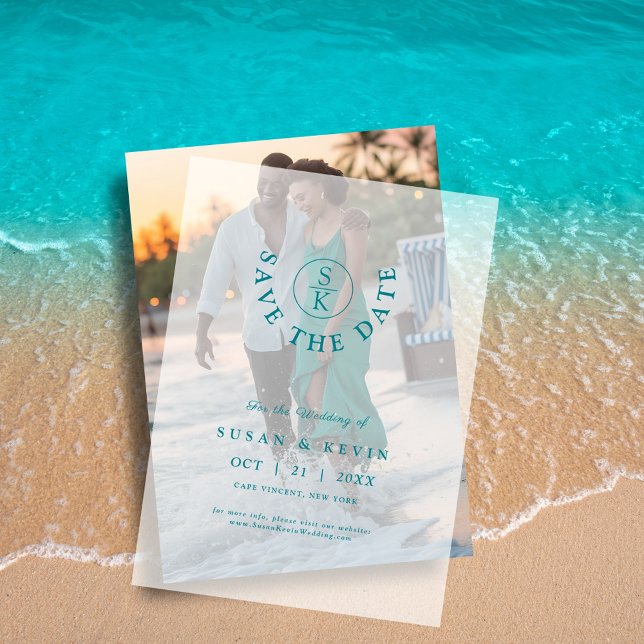 Elegant Turquoise Monogram Wedding Save the Date Vellum Invitations (Creator Uploaded)