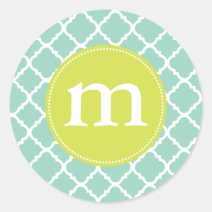 Elegant Turquoise Moroccan Quatrefoil Personalized Classic Round Sticker