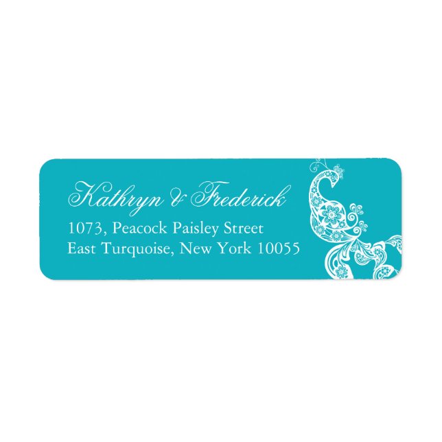 Elegant Turquoise Paisley Peacock Address Labels (Front)