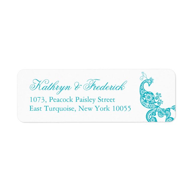 Elégant Turquoise Paisley Peacock Mariage Adresse (Devant)