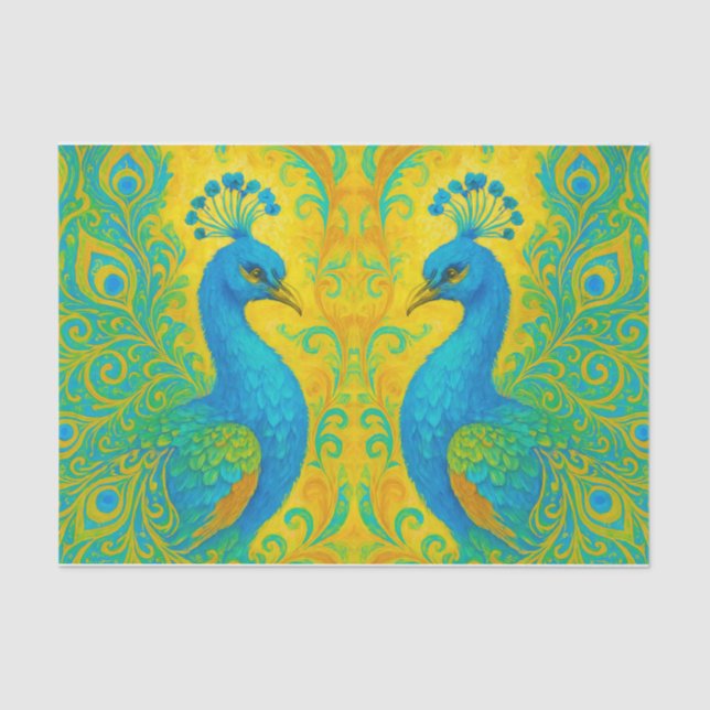 Elegant Turquoise Peacock Art Nouveau Decoupage Tissue Paper (Front)