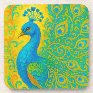 Elegant Turquoise Peacock Bird Decorative Coaster