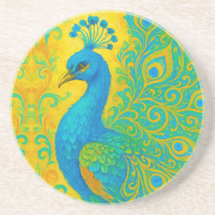 Elegant Turquoise Peacock Decorative Coaster