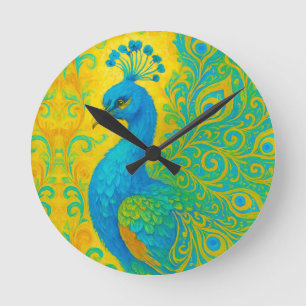 Elegant Turquoise Peacock Decorative Round Clock