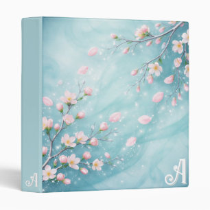 Elegant Turquoise Pink Cherry Blossom Initials Binder