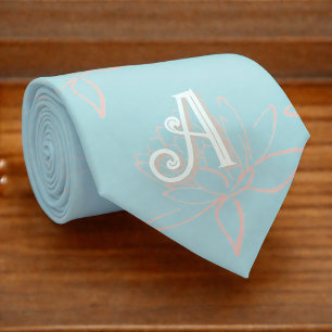 Elegant Turquoise Pink Cherry Blossom Initials  Tie