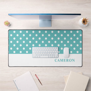 Elegant Turquoise  Polka Dots Personalized  Desk Mat