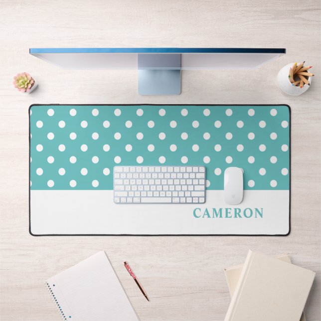 Elegant Turquoise  Polka Dots Personalized  Desk Mat (Office 1)