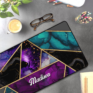 Elegant turquoise purple glitter girly desk mat