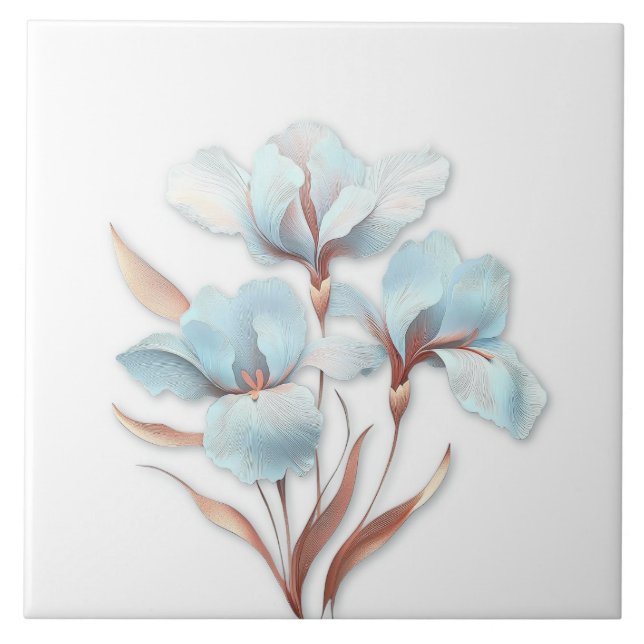 Elegant Turquoise Rose Gold Stylized Lilies Tile (Front)
