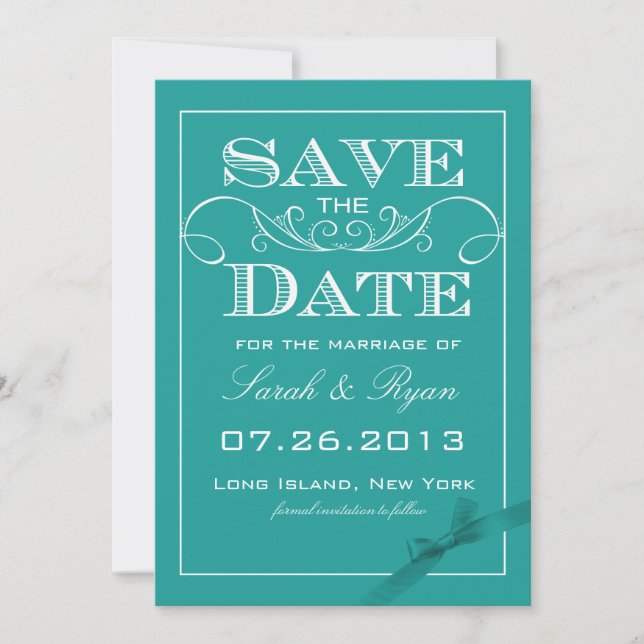 Elegant Turquoise Save the Date Announcement (Front)