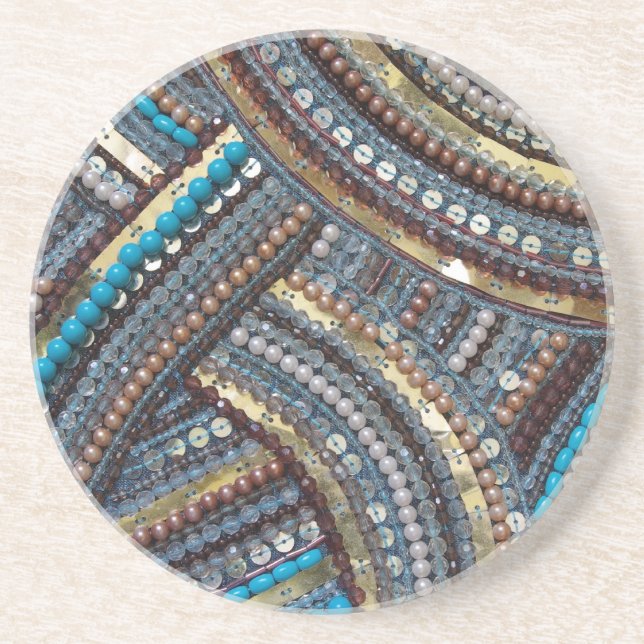 Elegant turquoise sequined coaster (Front)