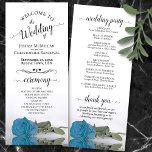 Elegant Turquoise Sky Blue Rose Romantic Wedding Program<br><div class="desc">This beautiful wedding program features an elegant design with a single long stemmed turquoise, sky blue, or azure coloured rose lying on its side reflecting in water. The titles are written in fancy script calligraphy, and there is space for your ceremony and wedding party details, as well as a short...</div>