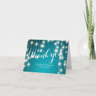 Elegant Turquoise String Lights Wedding Thank You Card