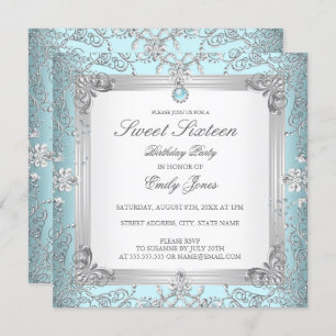 Elégant Turquoise Sweet 16 Seteen Pearl Invitation