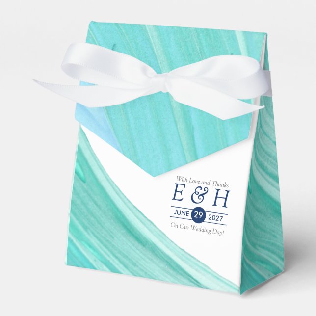 Elegant Turquoise Tides Beach Wedding Favor Box (Front Side)