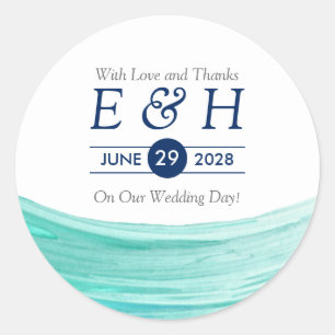 Elegant Turquoise Tides Beach Wedding Favour Classic Round Sticker