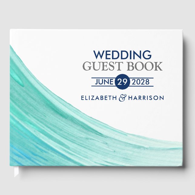 Elegant Turquoise Tides Beach Wedding Guest Book (Front)