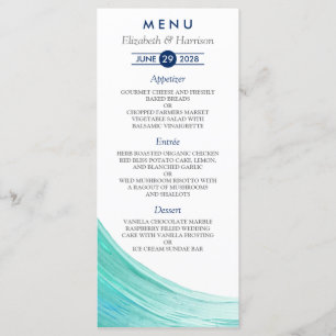 Elegant Turquoise Tides Beach Wedding Menu Cards