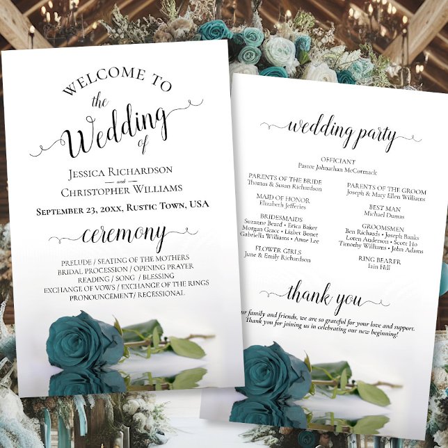 Élégant Turquoise Turquoise Rose Budget Programme  (Front/Back)