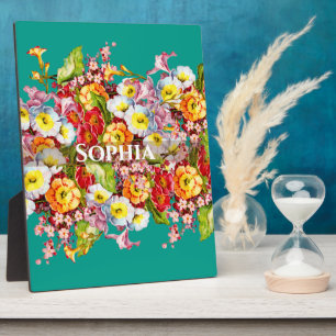 Elegant Turquoise Vintage Floral Personalized Name Plaque