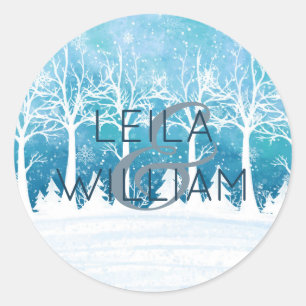 Elegant turquoise Wedding design Blue Classic Round Sticker