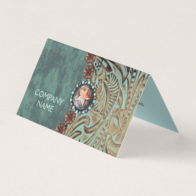 élégant turquoise western pays à outils cuir (Front)