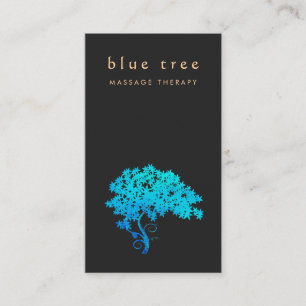 Elegant Turquoise Zen Tree Logo Black 2 Business Card