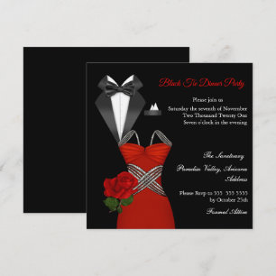 Elegant Tux Red Rose Black Tie Dress Dinner Party Invitation