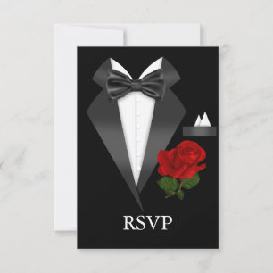 Elégant Tux & Rose Black Cravate Party RSVP