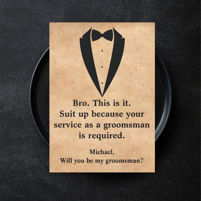 elegant tuxedo minimal modern groomsman kraft invitation (Creator Uploaded)