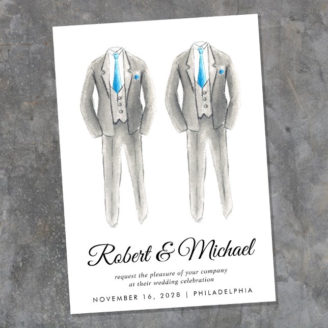 Elegant Tuxedo Watercolors Gay Wedding Invitation (An elegant wedding invitation to set the tone for an unforgettable event)